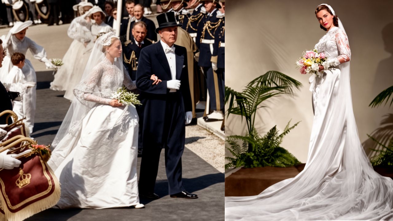 Grace Kelly durante su boda con el príncipe Rainiero III de Mónaco.